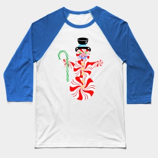 Cute Peppermint Snowman with Candy Cane Baseball T-Shirt